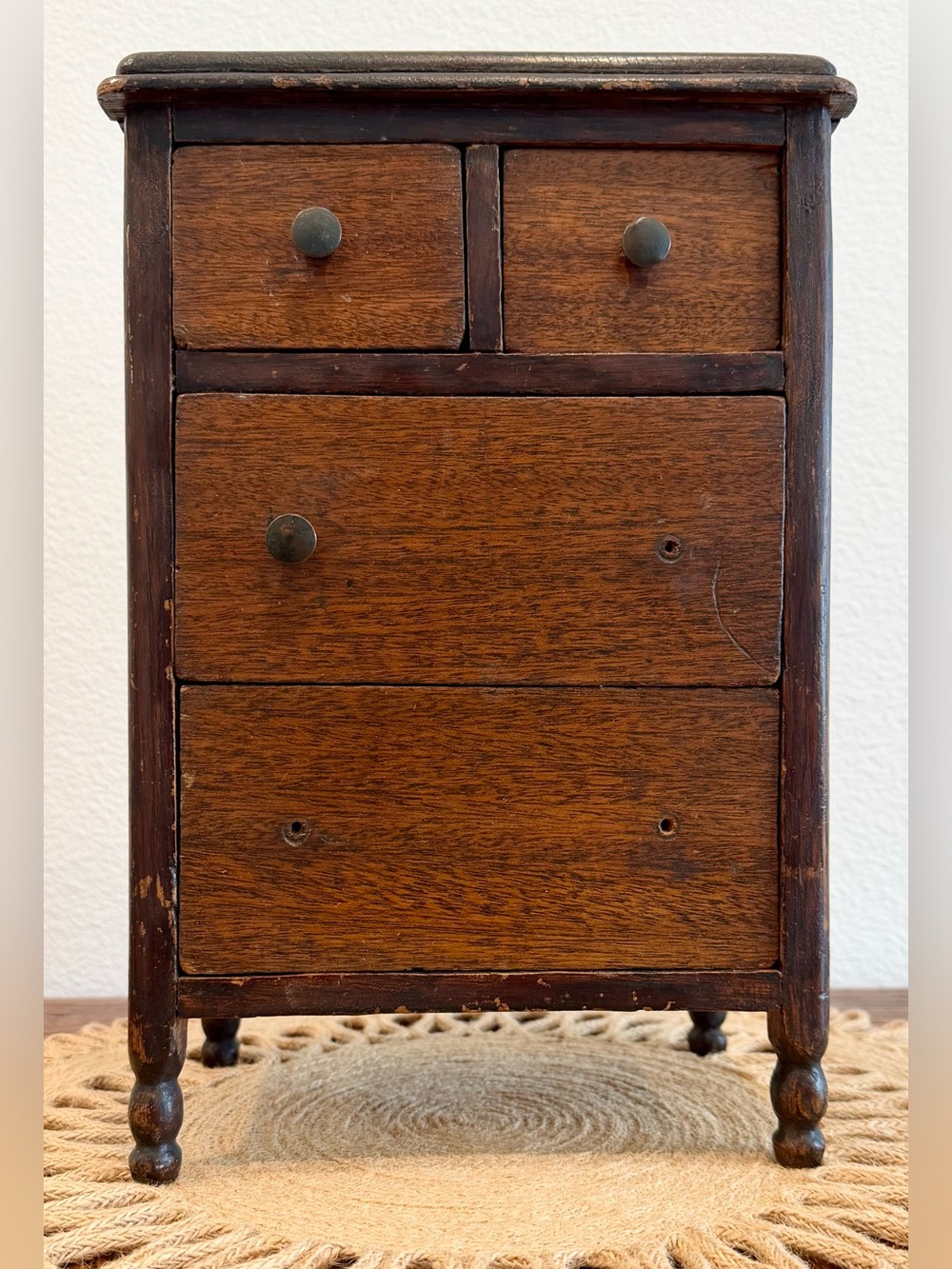 Antique  Miniature Wooden Chest Of Drawers Brown